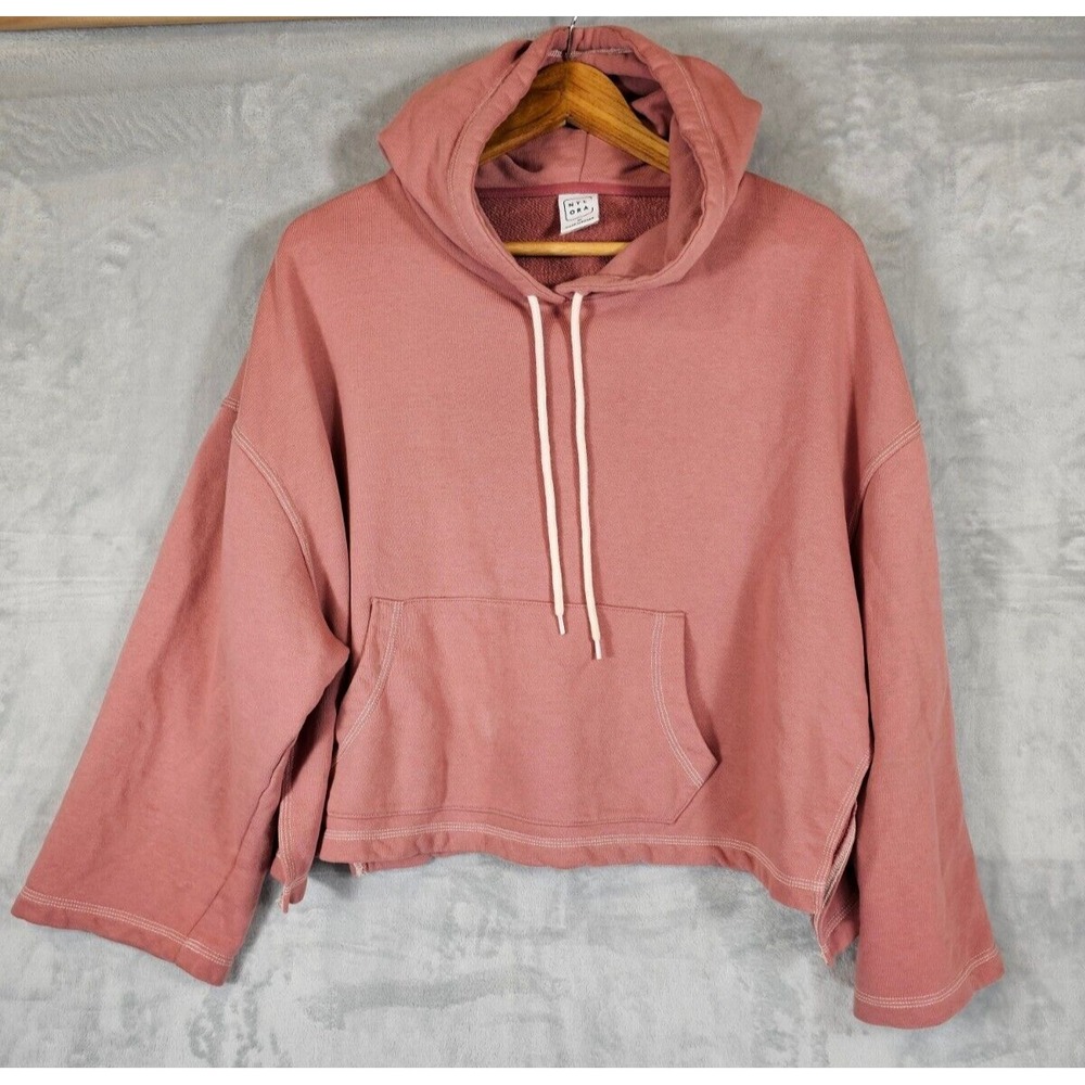 Nylora Carson Womens Medium Cropped Hoodie Pink Oversized Boxy Side Slit